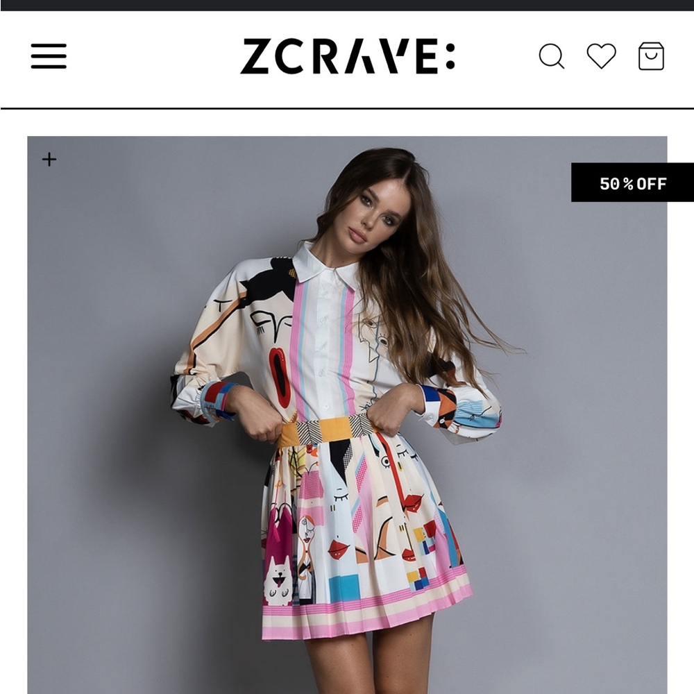 ZCRAVE F3TISH Blouse And set pleated Skirt S Colorful Artsy abstract loud faces